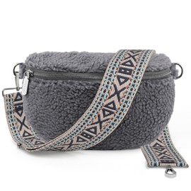 ARTVALL - Shoulder Bag Teddy Fabric Bag Handbag Plush Bag Bum Bag Teddy Fur Plush with Shoulder Strap Design Bag Strap Removable Adjustable Strap Crossbody Bag Women with Zip, Light blue (sign blue |