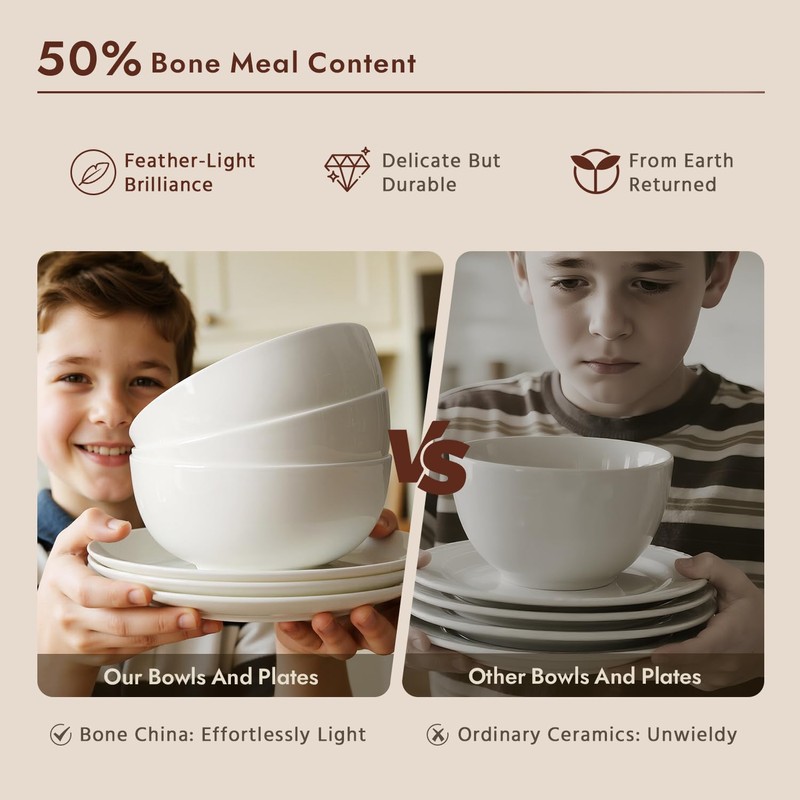 KINGSTONE Bone China Dinnerware Sets, 12-Piece Dinnerware Set for 4,