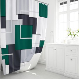BTTN Stall Geometric Shower Curtain - 60 x 72 Inch Waterproof Shower Curtain Set with 10 Plastic Hooks, Weighted Hem, Modern Hotel Decorative Abstract Shower Curtains for Bathroom - Emerald Green