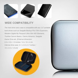 Hard Drive Carrying Case Bag Storage Organizer Universal Carry Pouch Compatible with Western Digital WD Elements Seagate, 2.5’’ EVA Shockproof Travel Case (Silver)