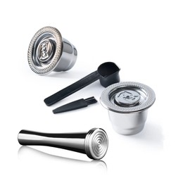 Stainless Steel N espresso Reusable Pods Fit For Nes presso OriginalLine, Metal Refillable Espresso Coffee Filter Pods For Nescafe Original Brewers, 2 Capsules With A Tamper