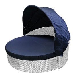 TQ369SM 84" Round Daybed Canopy Replacement Fabric, Patio Rattan Wicker Sunbed Top Canopies Cloth Easy Installation(No Frame) (Navy Blue, 84canopy)