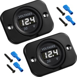 BBTO 2 Pcs DC 12V 24V Waterproof Car Voltmeter with LED Digital Display Panel and Mounting Plate Round Voltage Gauge Meter with Terminal for Boat Marine Vehicle Motorcycle Truck ATV UTV (White Light)