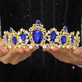Fairyu Baroque Vintage Rhinestone Crown and Tiaras for Wedding Birthday Princess Crystal Crown Hair Accessories for Women and Girls (Blue)