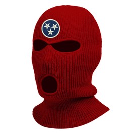 Tennessee State Flag Star Embroidered Three Hole Ski Mask Full Face Cover Knitted Embroidery Warm Graphic Balaclava (Maroon)