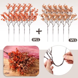 Thiccywoov 10Pcs Babys Breath Artificial Flowers Bulk Real Touch Flowers Fake Silk European Bouquet Floral Arrangement Table Centerpieces for Fall Vase Home Decor Wedding Decor(Fall Orange)