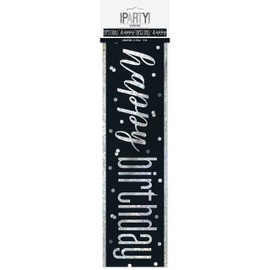 Unique 83462 Prismatic, 108" | Black Happy Birthday Banner-9 ft Silver | Foil | 1 Pc