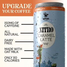 Raposa Nitro Cold Brew Ready to Drink Coffee 250ml - 8.45oz - Made with Oat Milk - Dairy Free - Vegan Cold Brew Ready to Drink, No Artificials - 150mg Caffeine (Caramel Latte (12 Pack))