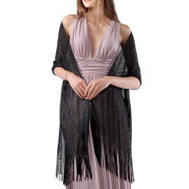 DiaryLook Womens Evening Wrap Stole Shawl for Dresses Sparkling Metallic Shawls for Wedding, Parties, Bridesmaid, Prom Scarf,Black