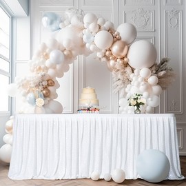 SquarePie Sequin Table Skirt for Rectangle Square Round Table Party(Size: L 9ft,H 30in; Color: White)