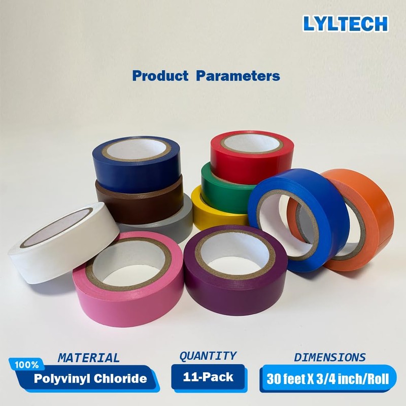 LYLTECH Electrical Tape Matte Rainbow 11 Colors Pack, Waterproof,Strong Adhesive,