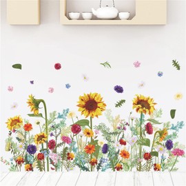Condessacity Flower Wallpaper Sunflower Floral Leaves Wall Stickers Wall Stickers Wall Paper Painting Waterproof Wall Stickers Removable Flowers Living Room Bedroom Kids Room Wall Decor