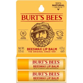 Burt's Bees 100% Natural Moisturizing Lip Balm, Original Beeswax with Vitamin E & Peppermint Oil, 2 Tubes