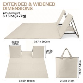 CAMPHILL 2-Person Portable Beach Lounge Chairs,Lightweight Outdoor Beach Mat with Back Support,Double Pool Seat for Sunbathing Sand Picnic Poolside,Extra Long & Extra Wide Design,Beige