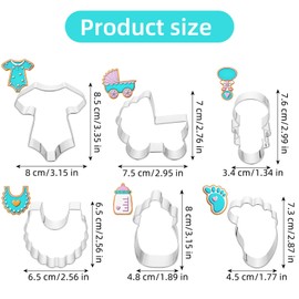 Baby Shower Cookie Cutter Set, 6 Pcs Baby shirt, rattle, bottle, bib, stroller, baby feet Fondant Biscui Cutters Stainless Steel Cookie Cutters for Baby Shower Birthday Party
