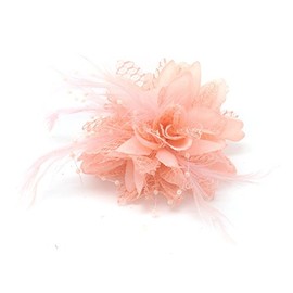 Flower Feather Bead Corsage Hair Clips Fascinator Hairband and Pin (Nude Peach)