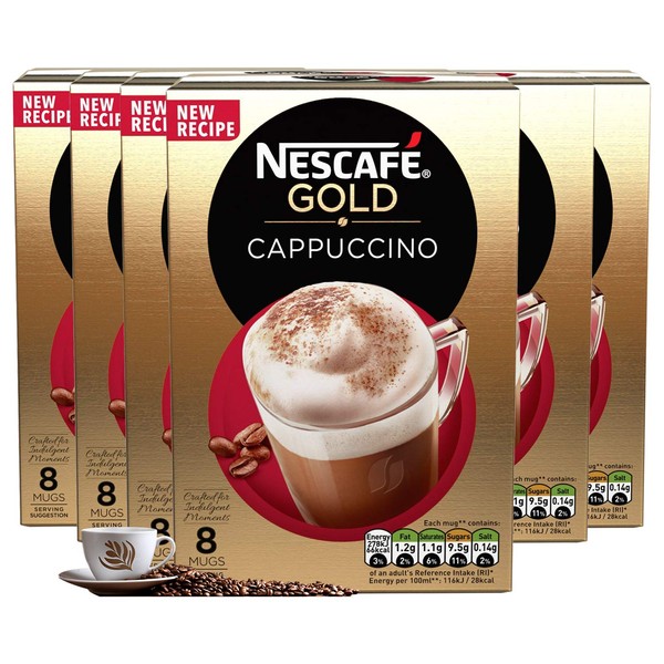 NESCAFÉ Gold Cappuccino Original, 8 sachets, 136g (Pack of 6, Total 48 Sachets)