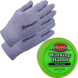 O'Keeffe's Working Hands Cream & Gloves Bundle: Unscented, Non-Greasy 3.2 oz. Cream, Gel Moisturizing Gloves (1 pair, Gray)