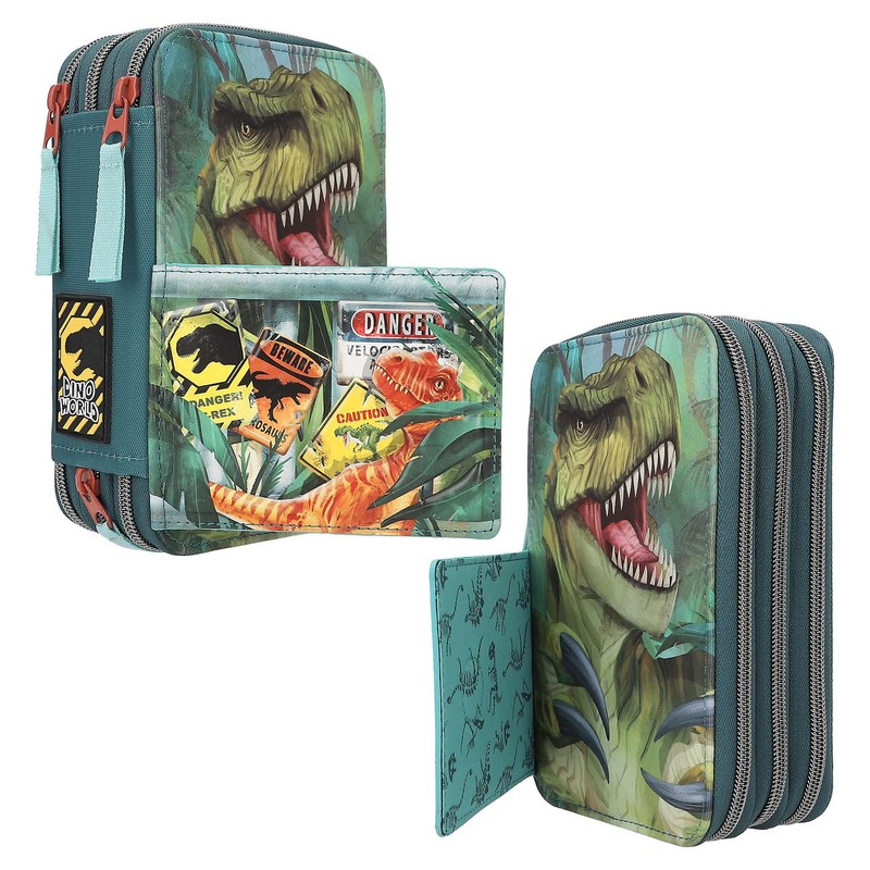 Depesche 11757 Dino World Danger-Filled 3-Compartment Pencil Case with Trex