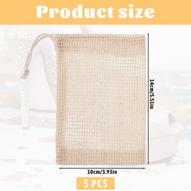 Soap Bags, 5 Pack Natural Sisal Soap Saver Bag Pouch Mesh Net, Zero Waste Plastic-Free Soaps Net for Shower Use Like Massaging, Scrubbing and Exfoliating