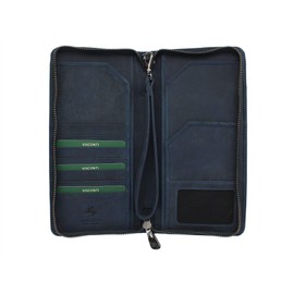 Visconti Hunter Collection Wing Leather Travel Organiser Travel Wallet with Wrist Strap with RFID Protection 728, Oil blue, Modern