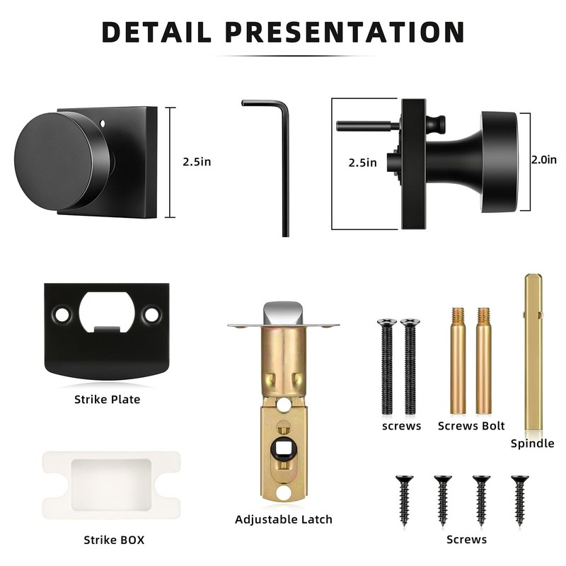 HIMEETIME Matte Black Door Knobs Interior with Lock, Modern Square