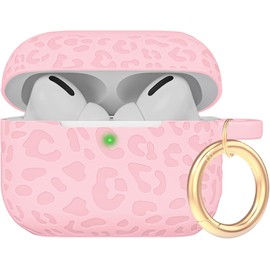 Carving Case Compatible with AirPods Pro 3 Generation 2025 Cover with Keychain, Gawnock Engraved Leopard Skin Soft Cover for AirPods Pro 3 Case Full Protection,Front LED Visible, Pink