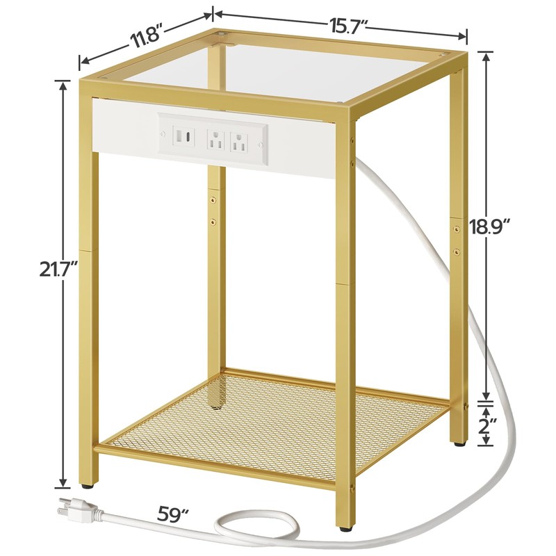 HOOBRO Side Table with Charging Station, End Table with USB