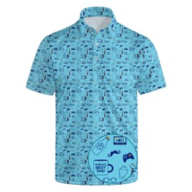 GUYEP Dad Golf Shirts for Men Best Dad Ever Gifts Golf Polos Short Sleeve Moisture Wicking Quick Dry Blue Polo Shirts for Father Gifts