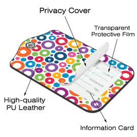 Neidius 2 Pack Luggage Tags,Colorful Circles PU Leather Idea Baggage Tag with ID Labels Privacy Cover Metal Ring Men and Women Travel Bag Labels