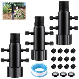 Gulfmew 3 Pack 4 Port Drip Irrigation Manifold with Filter, Drip Irrigation Riser Adapter, Watering Manifold for Gardening Systems, 1/2" Female Pipe Thread x 1/2" Male Pipe Thread x 1/4" Barbed End