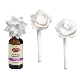 Fabulous Frannie Lavender Aromatherapy Ceramic Flower Diffuser with 30ml 100% Pure Essential Oil 3pk Set.