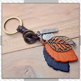 [クロム クレイン] キーホルダー レザー 葉モチーフ おしゃれ デザイン キーリング ナチュラル メンズ レディース WB129(キャメル)