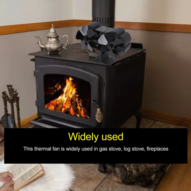 6 Blades Heat Powered Stove Fan Dual Head Fireplace Fan