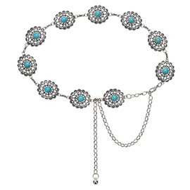 JKEEMI Western Chain Belt for Women, Turquoise Concho Belt Stylish Waist Accessories for Daily Carnival