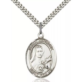 Bliss Sterling Silver Saint Therese of Lisieux Medal Pendant Necklace 24" Chain Boxed