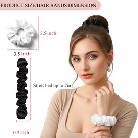 Scrunchies for Women, No Damage Hair Ties for Girls Day to Night Satin Scrunchies for All Hair TypesTextures Crease-Free – 5 Pcs (3 Black + 2 White)