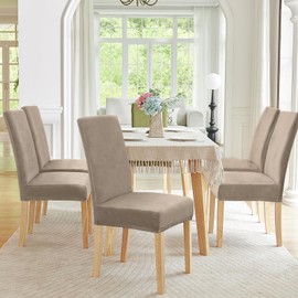 Alishomtll Stretch Velvet Chair Covers, Set of 4 Chair Covers, Swing Chair, Elastic Covers, Washable, Removable Chairs, Protection for Kitchen, Restaurant, Hotel, Banquet, Wedding (Khaki, Set of 4)