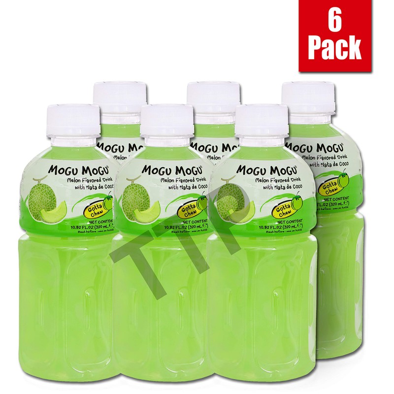 Mogu Mogu Juice with Nata De Coco, Melon Flavored, 6