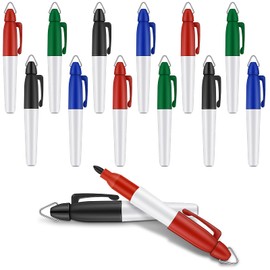 Chrisfall 12 Pieces Permanent Markers for Nurses Badge Mini Hook Permanent Badge Marker Keychain Mini Markers for Badge Ring Golf Ball Bullet Tip Fine Point Markers(Black, Blue, Red, Green)