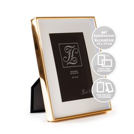 Fink Picture Frame for Photos 10 x 15 cm with Mount Portrait and Landscape for Standing and Hanging Easter Gifts Colour: Gold Outer Dimensions: 20 x 15 cm