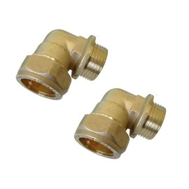 UKDD® 15mm Compression by 3/4" BSP Brass Male Iron Elbow 90 Bend, 15mm x 3/4" Adaptors Bend - WRAS Approved - Pack of 2