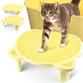 Bartuke Adjustable Cat Ramp Litter Box Step Double Layer with Filter Function, Elevated Litter Box Ramp for Senior Cats Easy Cleaning Cat Litter Tray for Floor Indoor (Yellow)