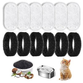 ASIRYVA 12Pcs Cat Water Fountain Filters, Cat Fountain Filters with 6Pcs Activated Carbon Filter and 6Pcs Foam Filter, Applies to 2L/3.2L Cat Filters for Water Fountain