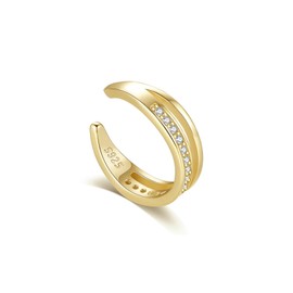 Bellitia Jewelry CZ Diamond Ear Cuff 925 Sterling Silver Gold-Plated Ear Cuff Zirconia Ear Cuff for Women Girls Helix Cartilage Ear Clips Not Pierced Earrings, Sterling Silver, Cubic Zirconia