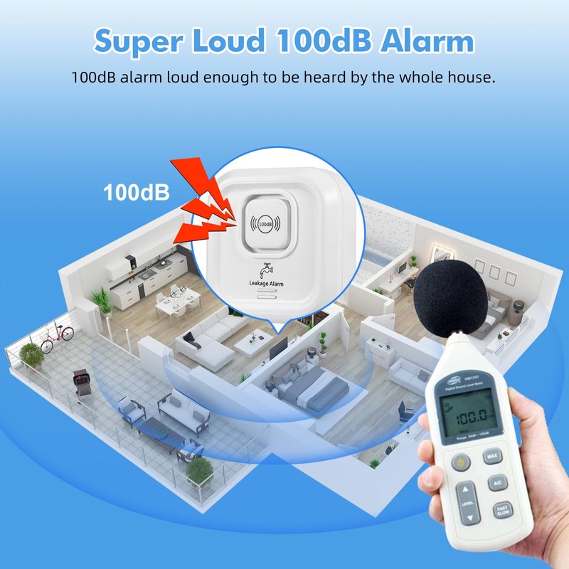 Water Detector, Water Detector WLAN 100 dB Loud Water Sensor