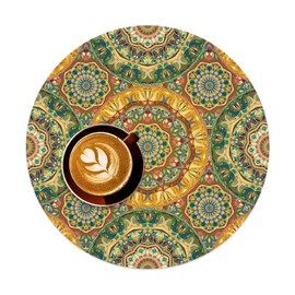 Round Placemats 14 Inch Set of 4 Bohemian Style Premium Linen Non Slip & Heat Resistant Stain Resistant for Party Kitchen Dining Kitchen Restaurant Decoration