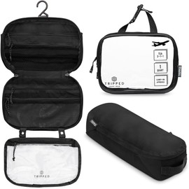 Toiletry Bag Kit Set: Hanging Travel Toiletry Bag + 311 TSA Cosmetic Liquid Bag + Ultralight Accessory Organizer Pouch (Black Ripstop)