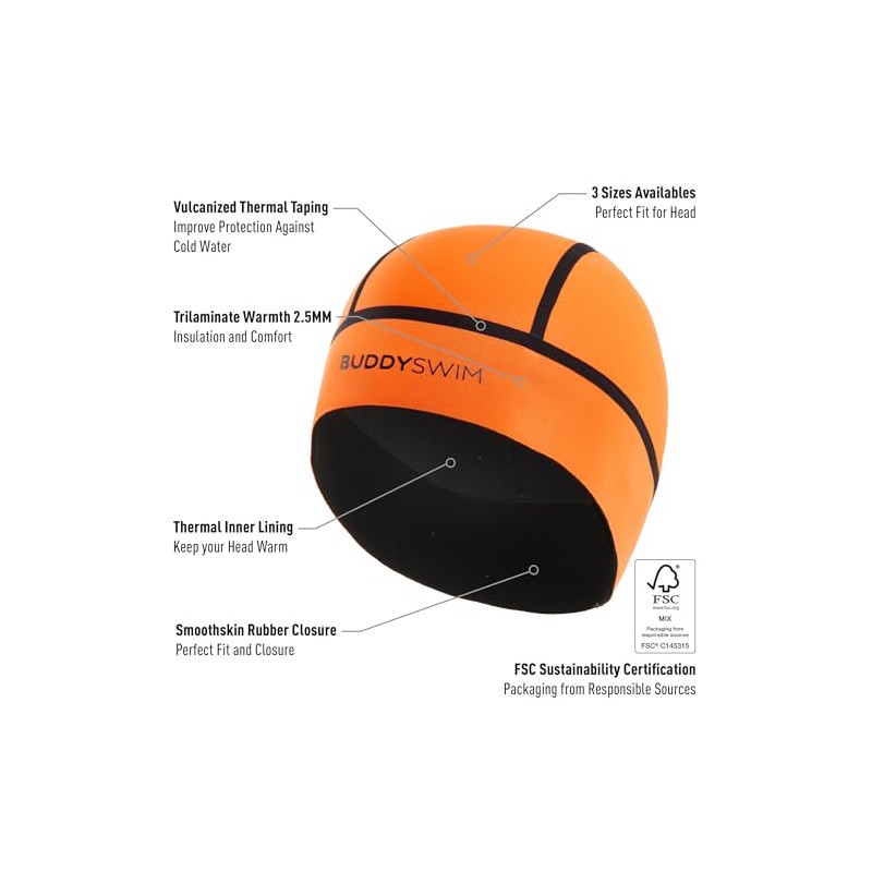 BUDDYSWIM Neoprene Swimming Cap Without Velcro for Open Water Swimming