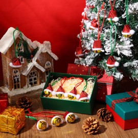 Sumind 48 Pcs Christmas Santa Hat Bell Necklaces Christmas Holiday Necklaces with Red and Green Rope Large Bell Necklace for Xmas Craft Gift Supplies Stocking Stuffers Accessories (Gold)